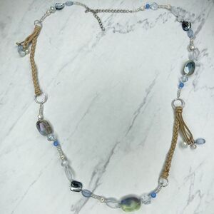 Chicos Silver Tone Blue Beaded Faux Suede Braided Long Necklace ✨